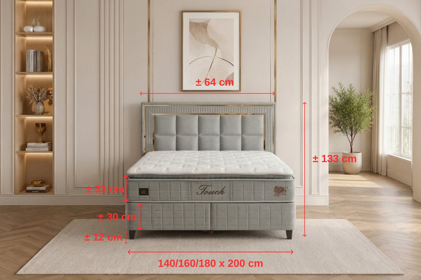 gowoll Boxspringbett Wooltouch Stauraumbett, Doppelbett inkl. Matratze (Set, erhältlich in den Größen 140x200cm, 160x200cm und 180x200cm), inkl. zwei Bettkästen – Bild 4 von 5
