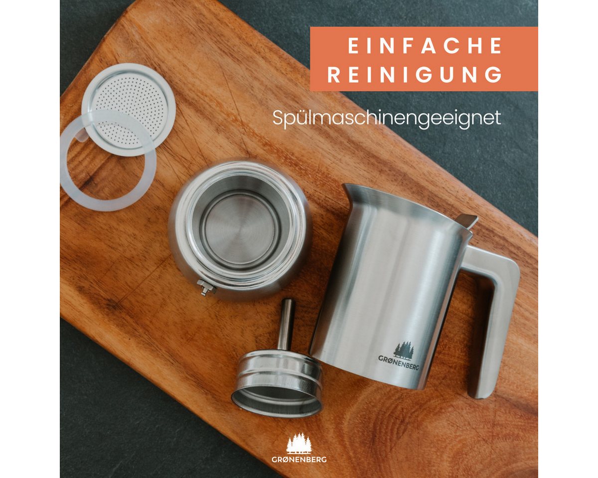 GRØNENBERG Espressokocher Edelstahl, Induktion geeignet, 4 o. 6 Tassen, 0.2l Kaffeekanne, Inkl. Ersatzdichtung & Reduziersieb, Espressokanne Aluminiumfrei & unb – Bild 4 von 5