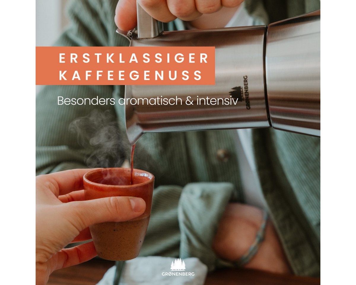 GRØNENBERG Espressokocher Edelstahl, Induktion geeignet, 4 o. 6 Tassen, 0.2l Kaffeekanne, Inkl. Ersatzdichtung & Reduziersieb, Espressokanne Aluminiumfrei & unb – Bild 5 von 5