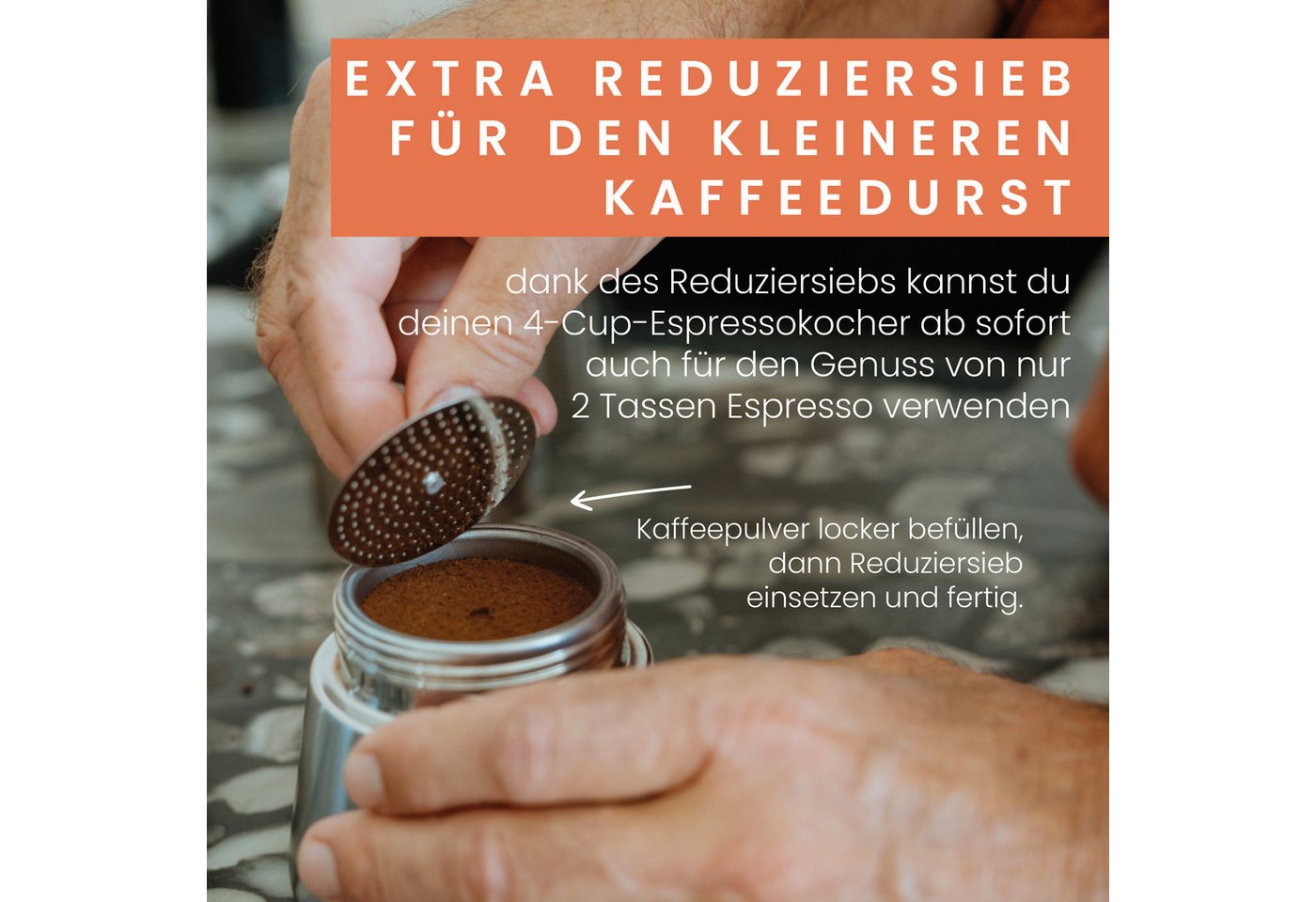 GRØNENBERG Espressokocher Induktion geeignet, Edelstahl, 4 o. 6 Tassen, 0,2l Kaffeekanne, Inkl. Reduziersieb & Ersatzdichtung, Espressokanne Aluminiumfrei & unb – Bild 2 von 5