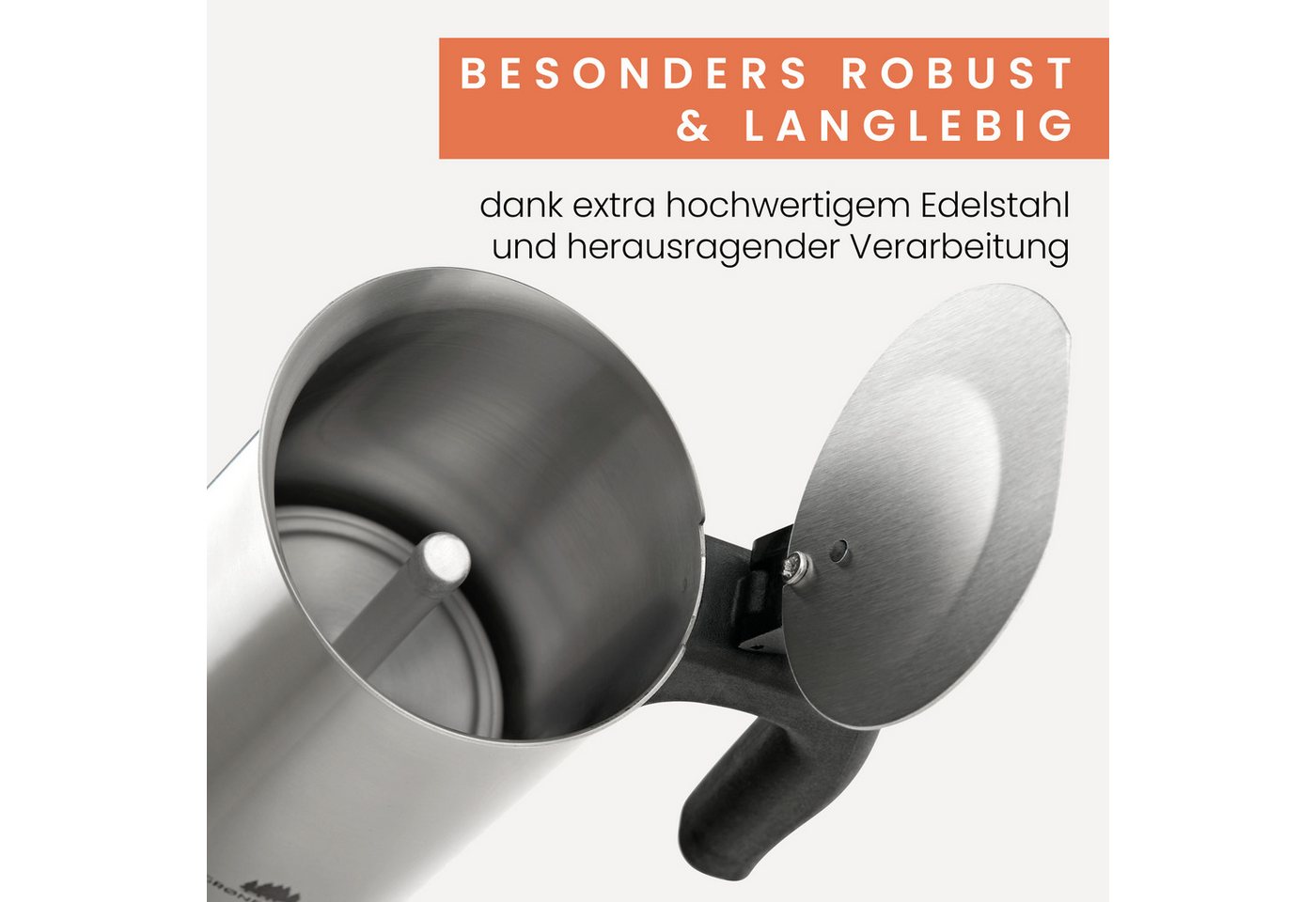 GRØNENBERG Espressokocher Induktion geeignet, Edelstahl, 4 o. 6 Tassen, 0,2l Kaffeekanne, Inkl. Reduziersieb & Ersatzdichtung, Espressokanne Aluminiumfrei & unb – Bild 5 von 5