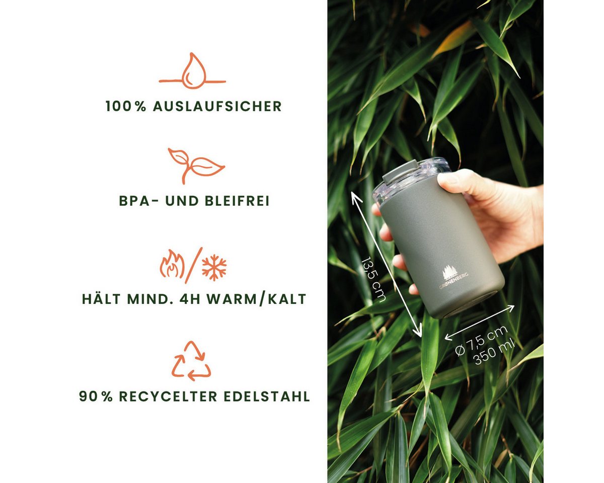 GRØNENBERG Thermobecher Kaffeebecher to go 320ml, 100% Auslaufsicher, Hält mind. 4 h warm, Rutschfest – Bild 2 von 5