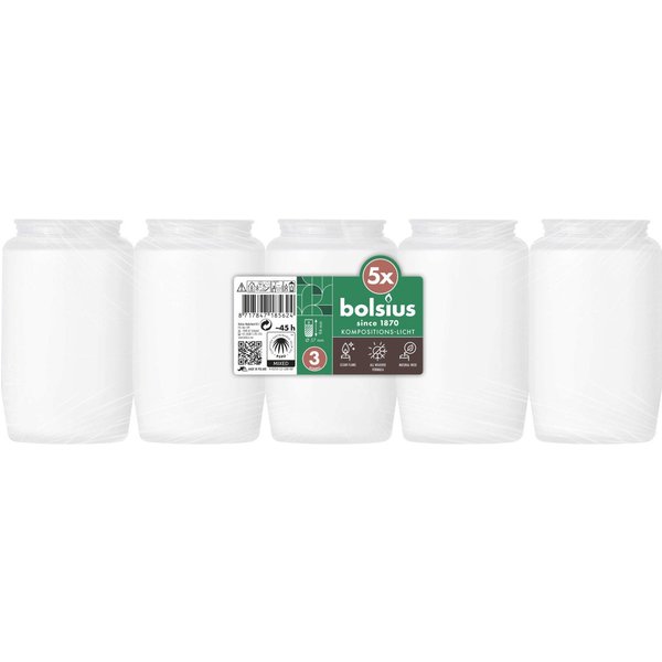 Bolsius Grabkerze BOLSIUS Kompositionslicht weiß 5er Pack 9,4 cm