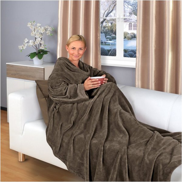Wohndecke flauschige, tragbare Kuscheldecke mit Ärmeln ohne Fußtasche, Gräfenstayn, warme Ärmeldecke - TV Decke zum Anziehen - 200x150 cm