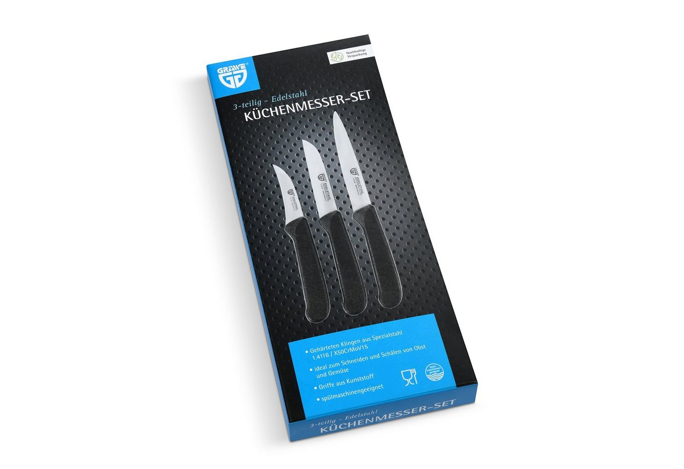 GRÄWE Allzweckmesser Küchenmesser-Set 3 tlg., Edelstahl schwarz – Bild 2 von 5