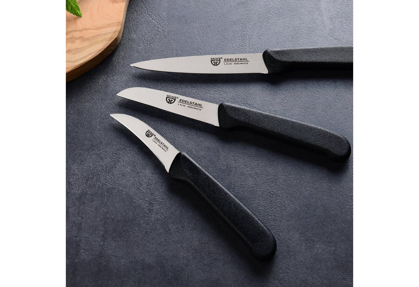 GRÄWE Allzweckmesser Küchenmesser-Set 3 tlg., Edelstahl schwarz – Bild 5 von 5
