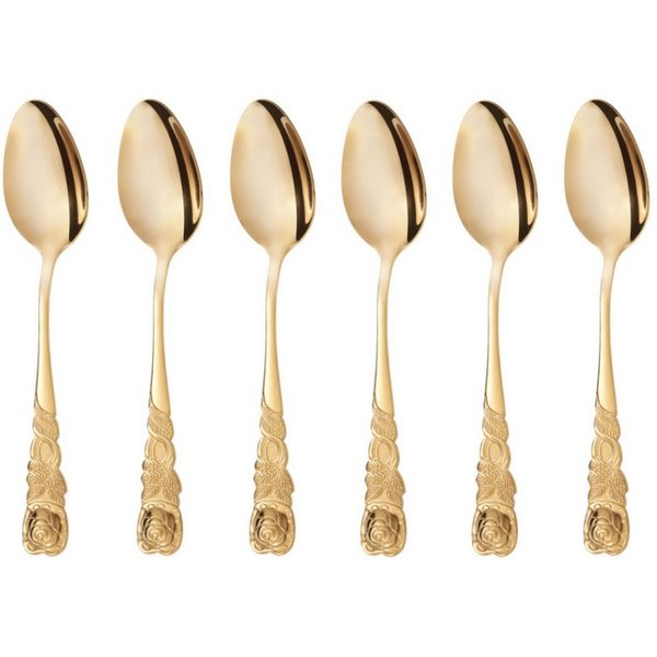 GRÄWE Kaffeelöffel (6 Stück), GRÄWE Kaffeelöffel 6 Stück Edelstahl, Serie Rosendekor, goldfarben