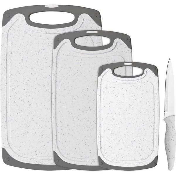 GRÄWE Schneidebrett Schneidebrett-Set, 4-teilig, inkl. Messer, Granit-Look