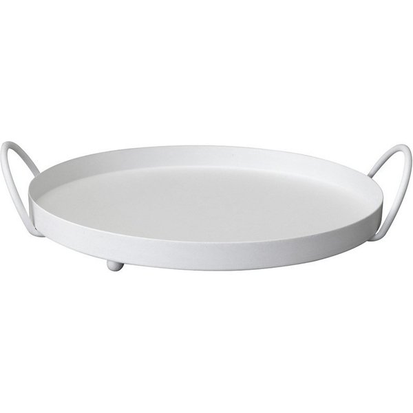 Grafelstein Tablett Tablett LENE weiß aus Metall Dekotablett mit Griffen D25,5cm Metalltab, Metall