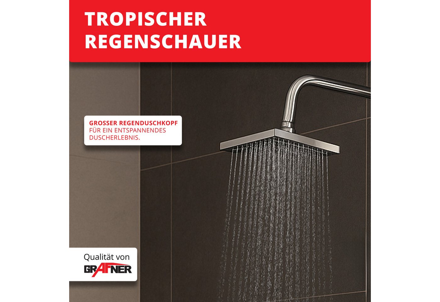 Grafner Duschsystem Duschgarnitur mit Regenschauerduschkopf Handbrause Duschsäule, Höhe 100 cm, 2 Strahlart(en), Set, 10 tlg., Brauseschlauch, INkl. Handbrause, – Bild 3 von 5