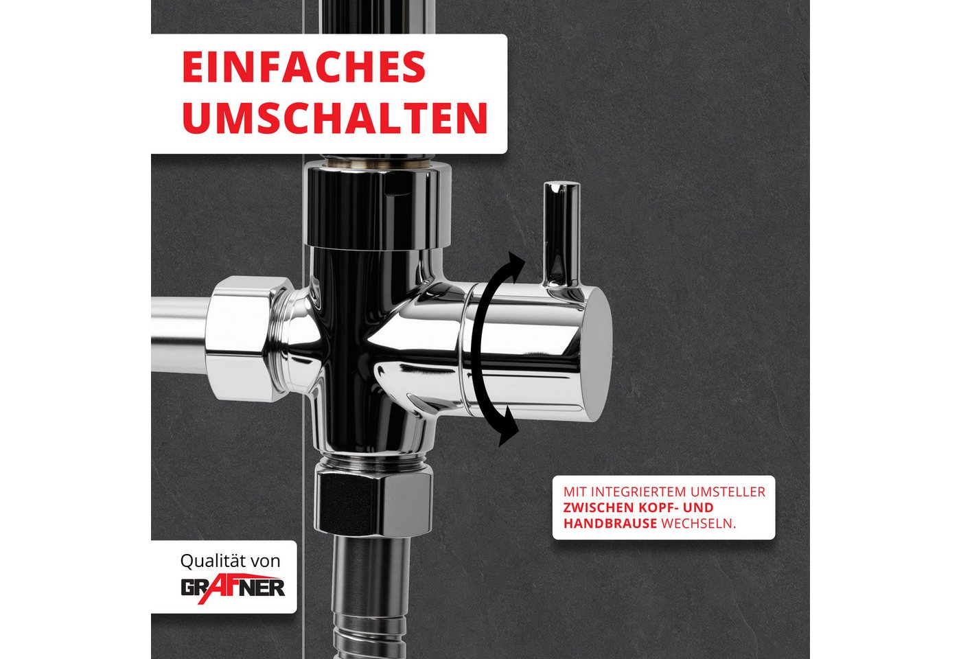 Grafner Duschsystem Duschgarnitur mit Regenschauerduschkopf Handbrause Duschsäule, Höhe 100 cm, 2 Strahlart(en), Set, 10 tlg., Brauseschlauch, INkl. Handbrause, – Bild 5 von 5