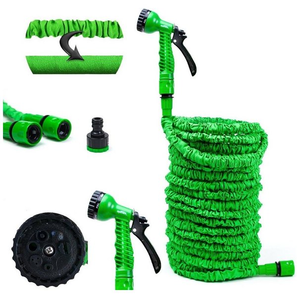 Grafner Gartenschlauch Gartenschlauch flexibel dehnbar 7,5m-45m inkl. 7 Funktionen Brause, dehnbar, (Stk, 1), Knickt während des Gebrauchs nicht ab, Kein verkno