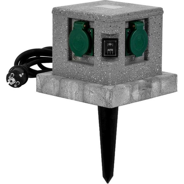 Grafner Gartensteckdose Gartensteckdose Außensteckdose Steckdose Steinoptik Quadratisch, Set, 2-St., Gartensteckdose + Erdspieß, 4 mit Erdspieß, 4-fach, Außenst