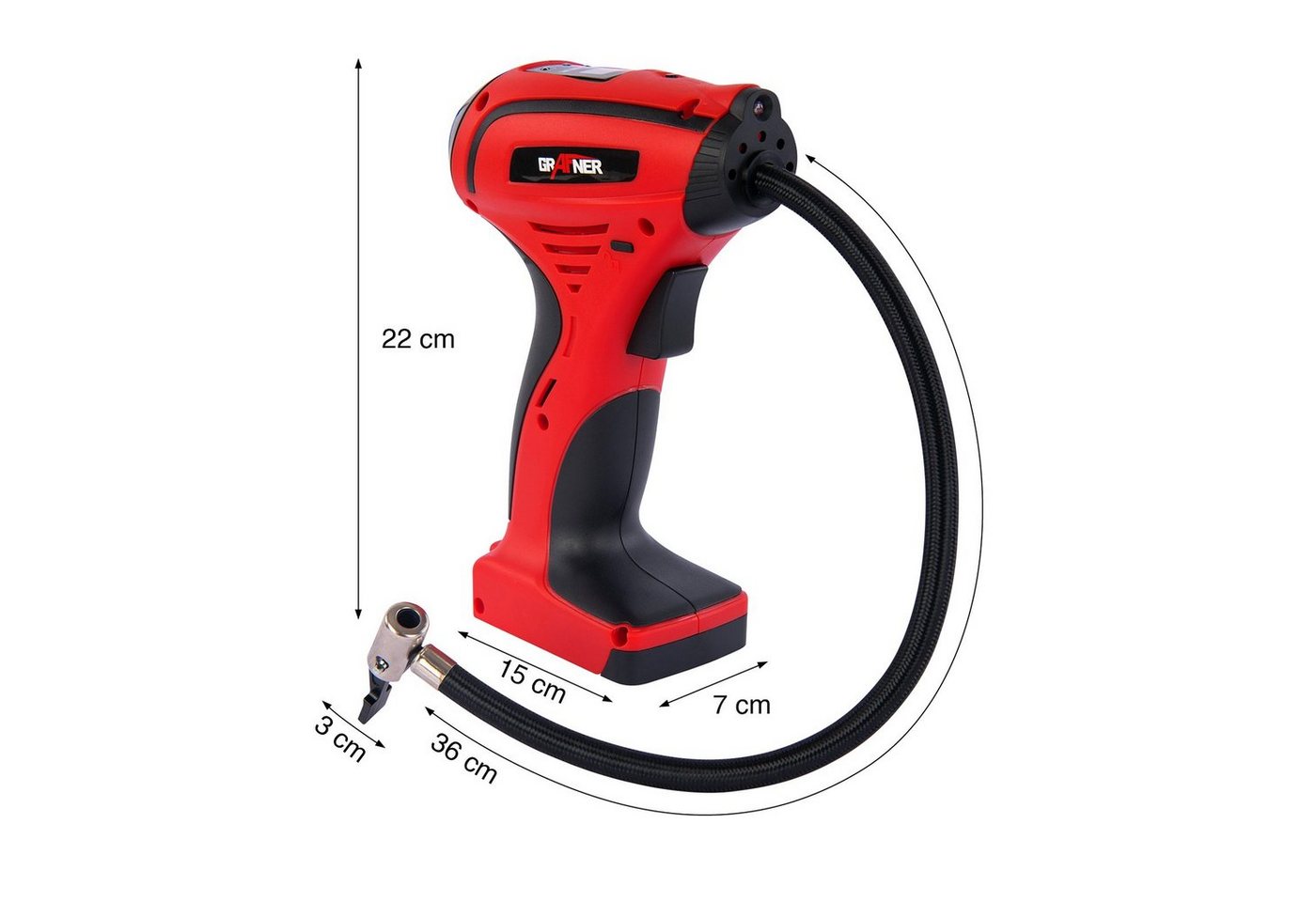 Grafner Kompressor Handkompressor digitale Druckanzeige elektrisch Kompressor 2V, max. 8,00 bar, 12V KfZ-Anschlusskabel – Bild 2 von 5