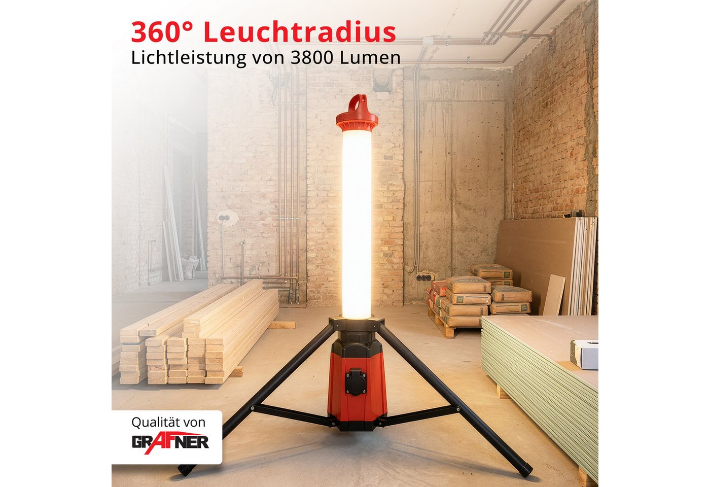 Grafner LED Baustrahler Arbeitsstrahler 360° Baustellenleuchte Standleuchte IP44 3800Lm, LED fest integriert, Standleuchte – Bild 2 von 5