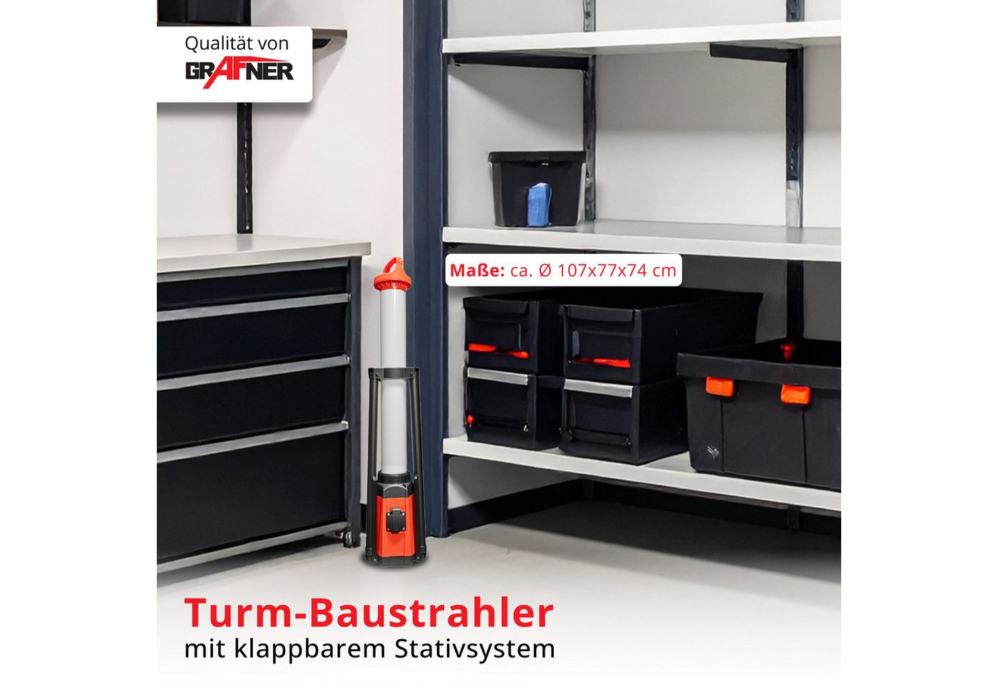 Grafner LED Baustrahler Arbeitsstrahler 360° Baustellenleuchte Standleuchte IP44 3800Lm, LED fest integriert, Standleuchte – Bild 4 von 5