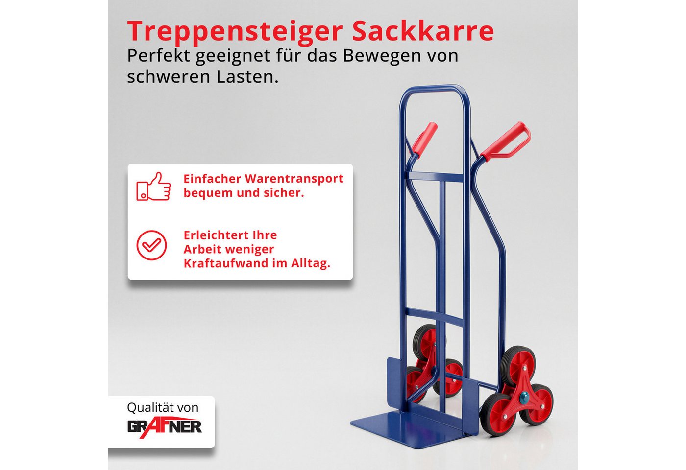 Grafner Treppensackkarre Treppensteiger Sackkarre Transportkarre Handkarre Handwagen, bis 200kg, Treppensteiger, 6 Räder, Stahlrahmen – Bild 2 von 5