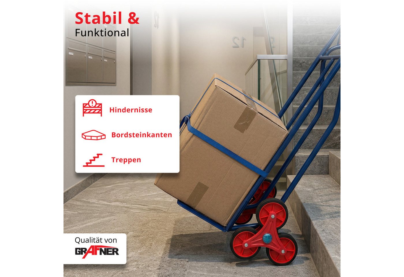 Grafner Treppensackkarre Treppensteiger Sackkarre Transportkarre Handkarre Handwagen, bis 200kg, Treppensteiger, 6 Räder, Stahlrahmen – Bild 4 von 5