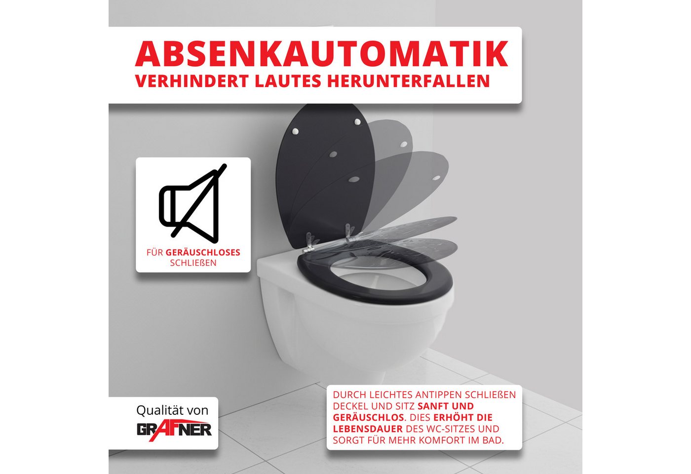 Grafner WC-Sitz WC Sitz aus MDF Toilettensitz mit Absenkautomatik verschiedene Motive, Absenkautomatik – Bild 4 von 5