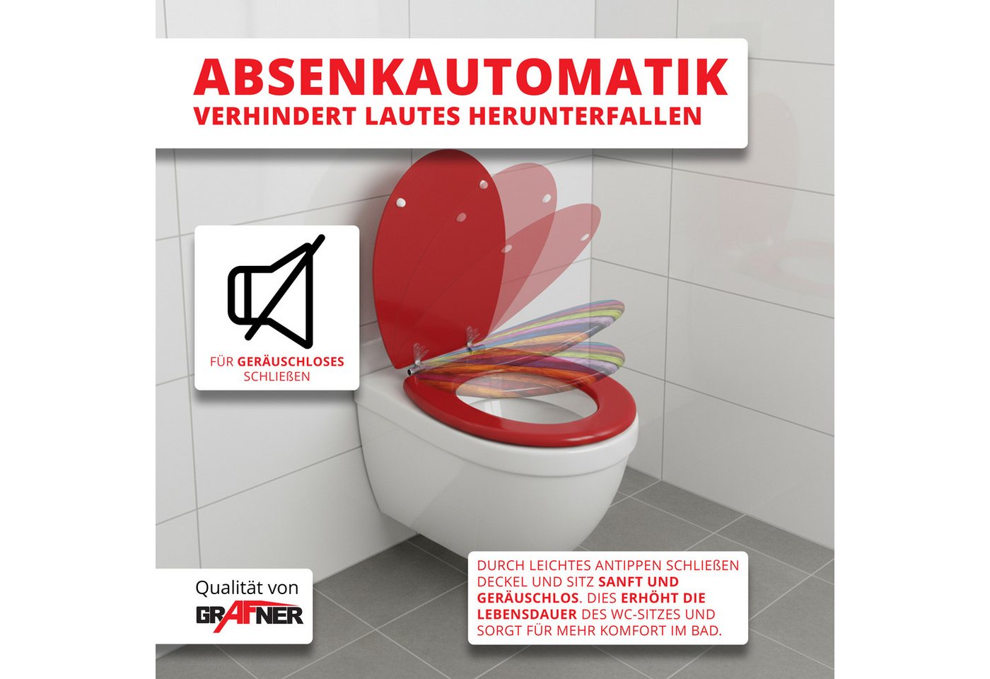 Grafner WC-Sitz WC Sitz aus MDF Toilettensitz mit Absenkautomatik verschiedene Motive, Absenkautomatik – Bild 4 von 5
