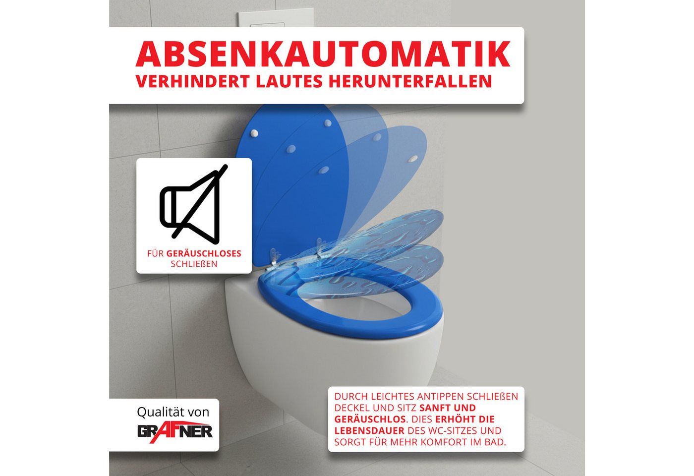 Grafner WC-Sitz WC Sitz aus MDF Toilettensitz mit Absenkautomatik verschiedene Motive, Absenkautomatik – Bild 4 von 5