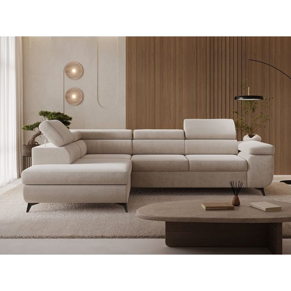 GrainGold Ecksofa L-Form Argon L, Set, Wellenfederkern, Bettkasten, Verstellbare Kopfstützen, Schlaffunktion