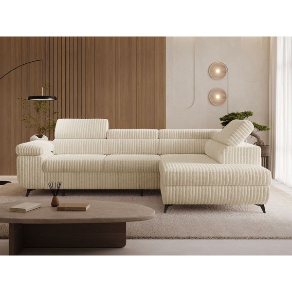 GrainGold Ecksofa L-Form Argon L, Set, Wellenfederkern, Bettkasten, Verstellbare Kopfstützen, Schlaffunktion