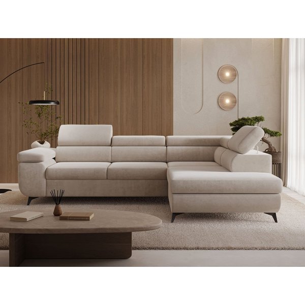 GrainGold Ecksofa L-Form Argon L, Set, Wellenfederkern, Bettkasten, Verstellbare Kopfstützen, Schlaffunktion