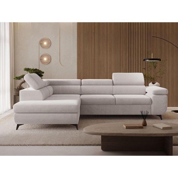 GrainGold Ecksofa L-Form Argon L, Set, Wellenfederkern, Bettkasten, Verstellbare Kopfstützen, Schlaffunktion
