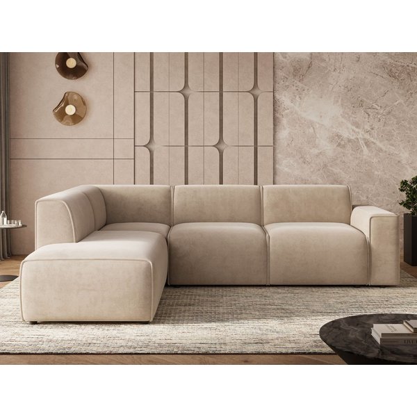 GrainGold Ecksofa L-Form Eluno, Set, Couch, mit Rückenlehne, T30-Schaum, und Wellenfedern, Modern Stil