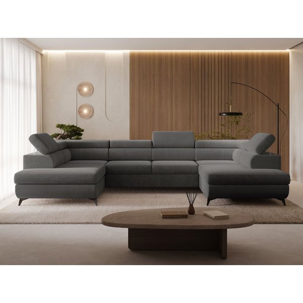 GrainGold Ecksofa U-Form Argon U, Set, Bettkasten, Wellenfedern, Verstellbare Kopfstützen, Schlaffunktion