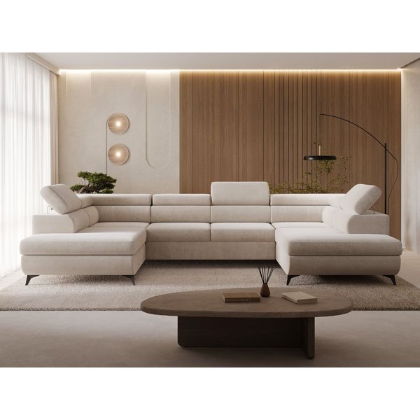 GrainGold Ecksofa U-Form Argon U, Set, Bettkasten, Wellenfedern, Verstellbare Kopfstützen, Schlaffunktion