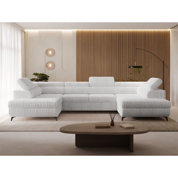 GrainGold Ecksofa U-Form Argon U, Set, Bettkasten, Wellenfedern, Verstellbare Kopfstützen, Schlaffunktion