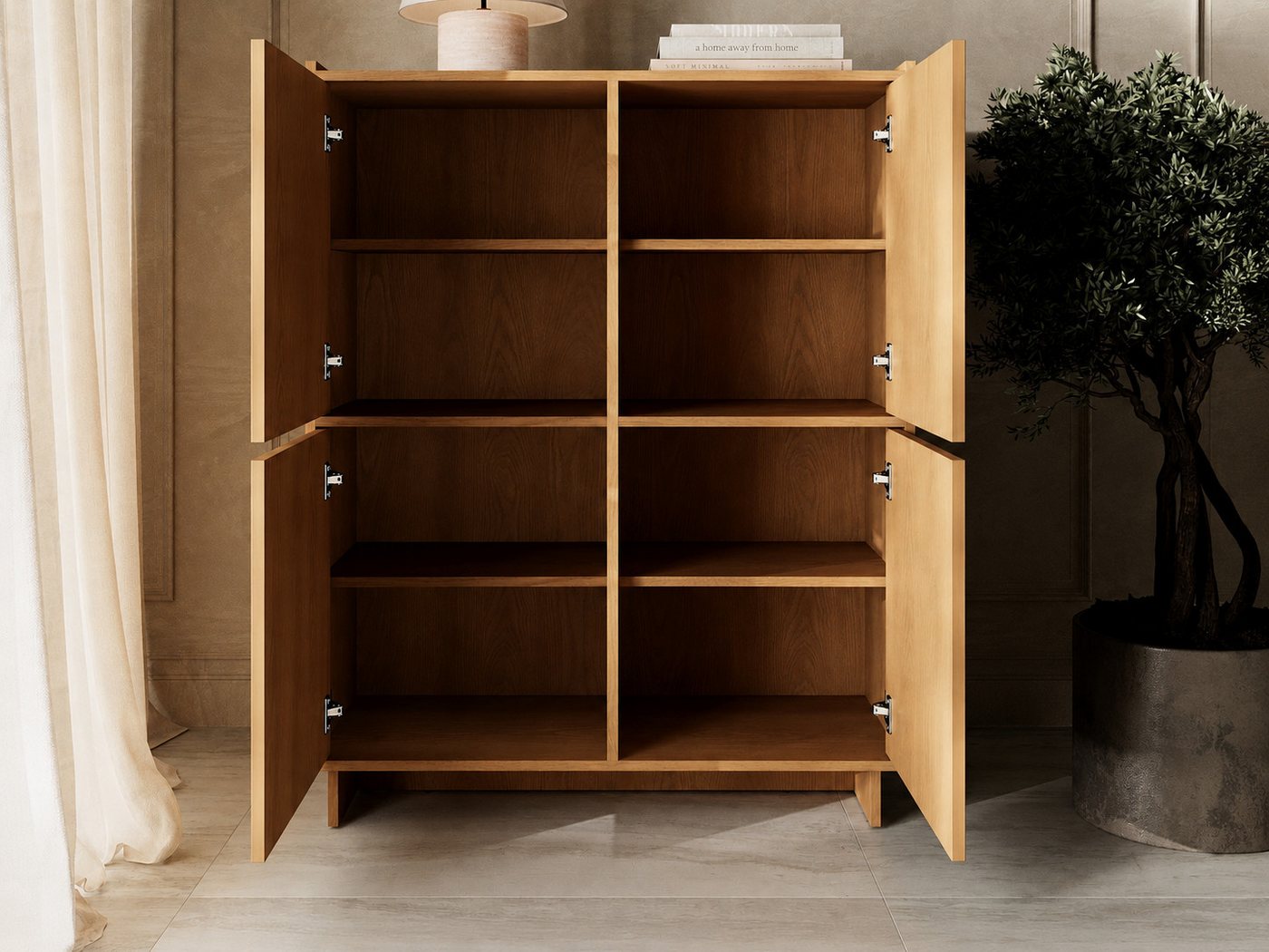 GrainGold Kommode Azumi (Set, Kommode, Push-to-open), Breite 98 cm, mit Push-to-open, hohe Kommode, für das Wohnzimmer – Bild 2 von 5
