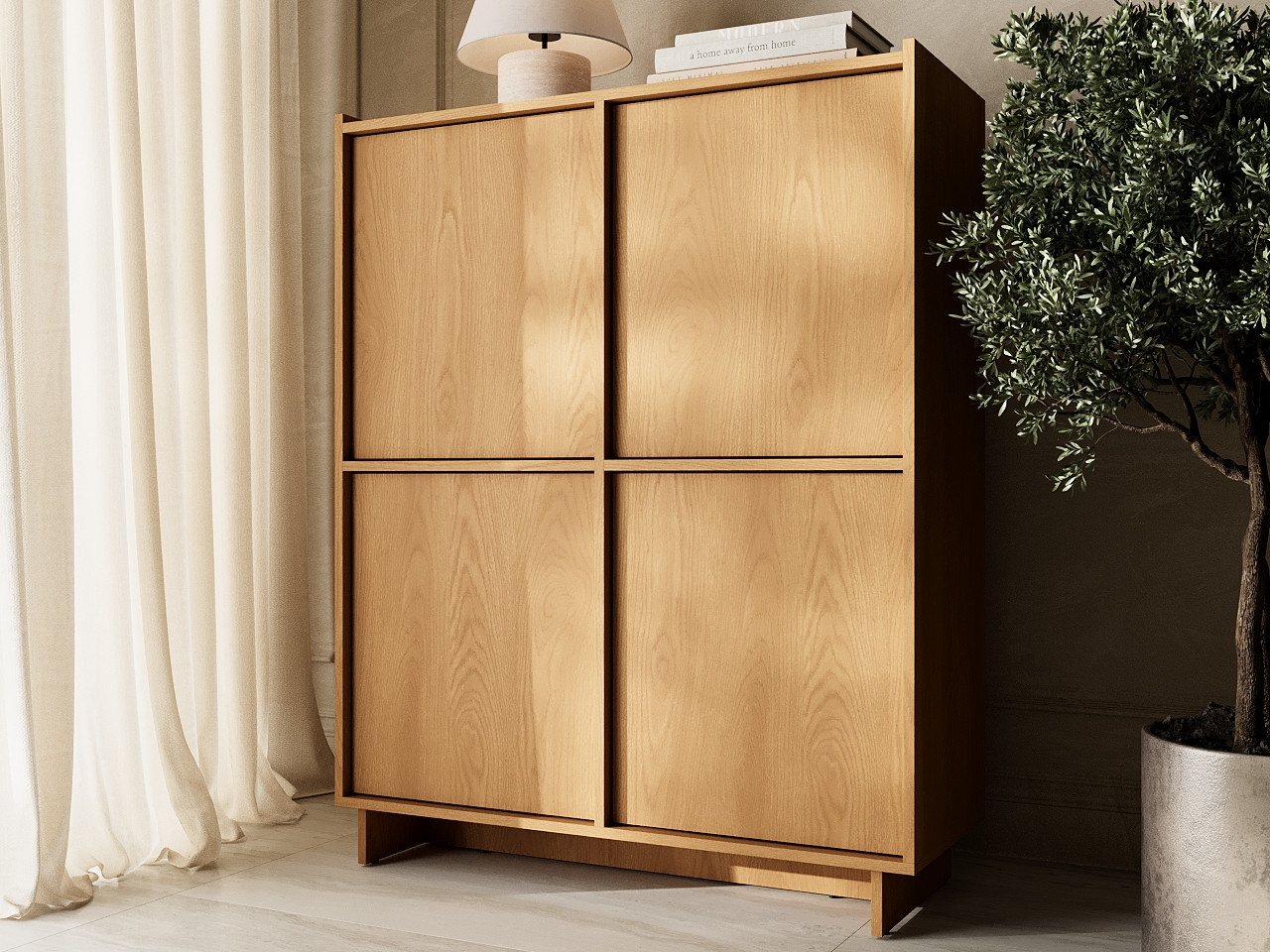GrainGold Kommode Azumi (Set, Kommode, Push-to-open), Breite 98 cm, mit Push-to-open, hohe Kommode, für das Wohnzimmer – Bild 3 von 5