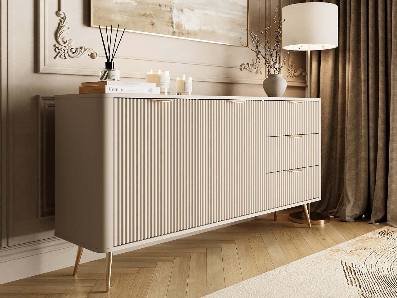 GrainGold Kommode Latina (Set, Kommode, Metallfüße), Breite 163 cm, Metallbeine, Modern Stil, Laminierte Platte – Bild 2 von 5