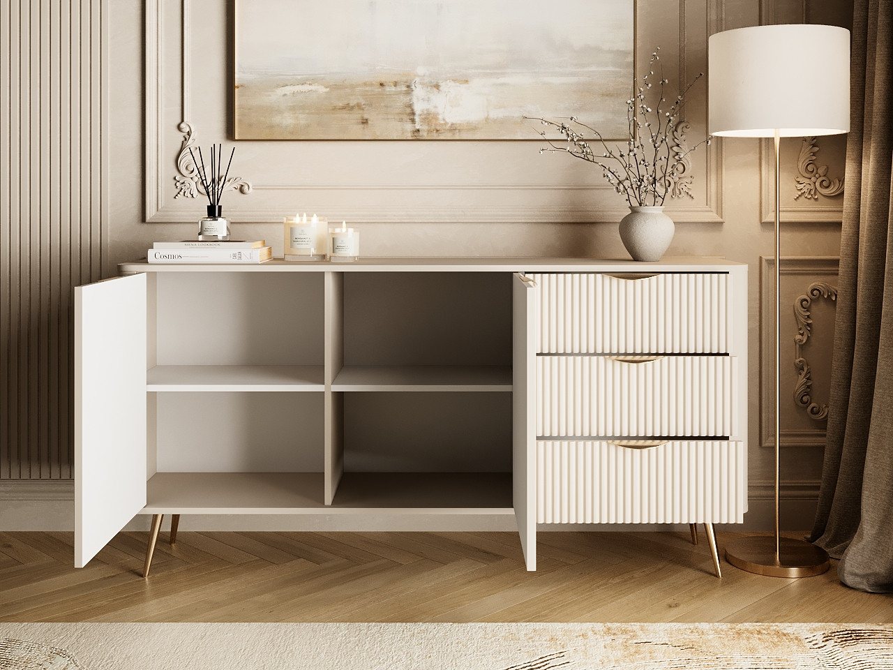 GrainGold Kommode Latina (Set, Kommode, Metallfüße), Breite 163 cm, Metallbeine, Modern Stil, Laminierte Platte – Bild 3 von 5