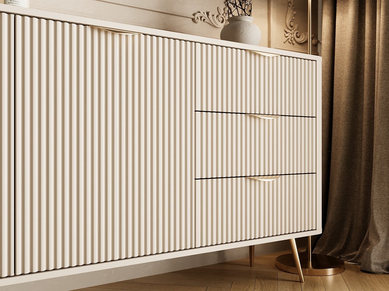 GrainGold Kommode Latina (Set, Kommode, Metallfüße), Breite 163 cm, Metallbeine, Modern Stil, Laminierte Platte – Bild 4 von 5