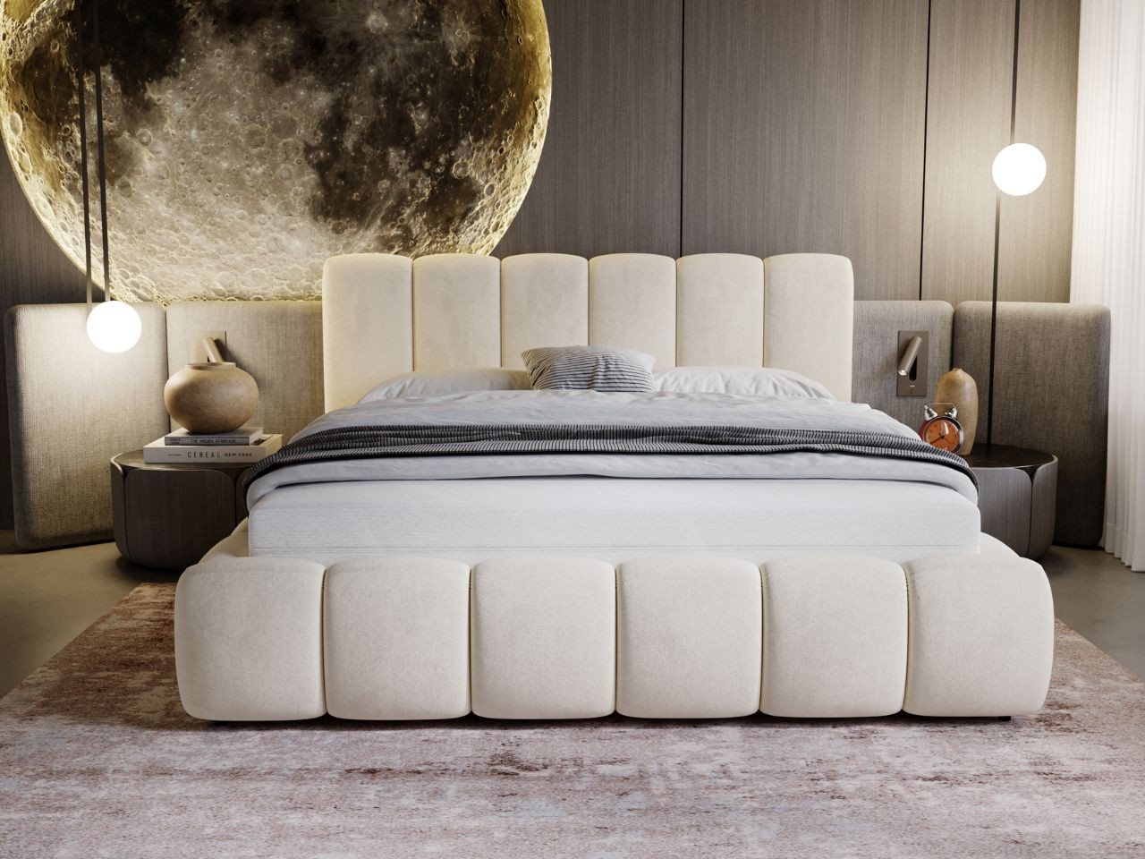 GrainGold Polsterbett Cloud (Set, Polsterbett, Kopfteil, Lattenrost), mit hohe Kopfteil, mit Lattenrost, für das Schlafzimmer, Elegant Stil – Bild 4 von 5