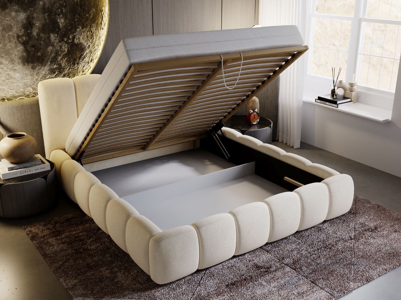 GrainGold Polsterbett Cloud (Set, Polsterbett, Kopfteil, Lattenrost), mit hohe Kopfteil, mit Lattenrost, für das Schlafzimmer, Elegant Stil – Bild 5 von 5