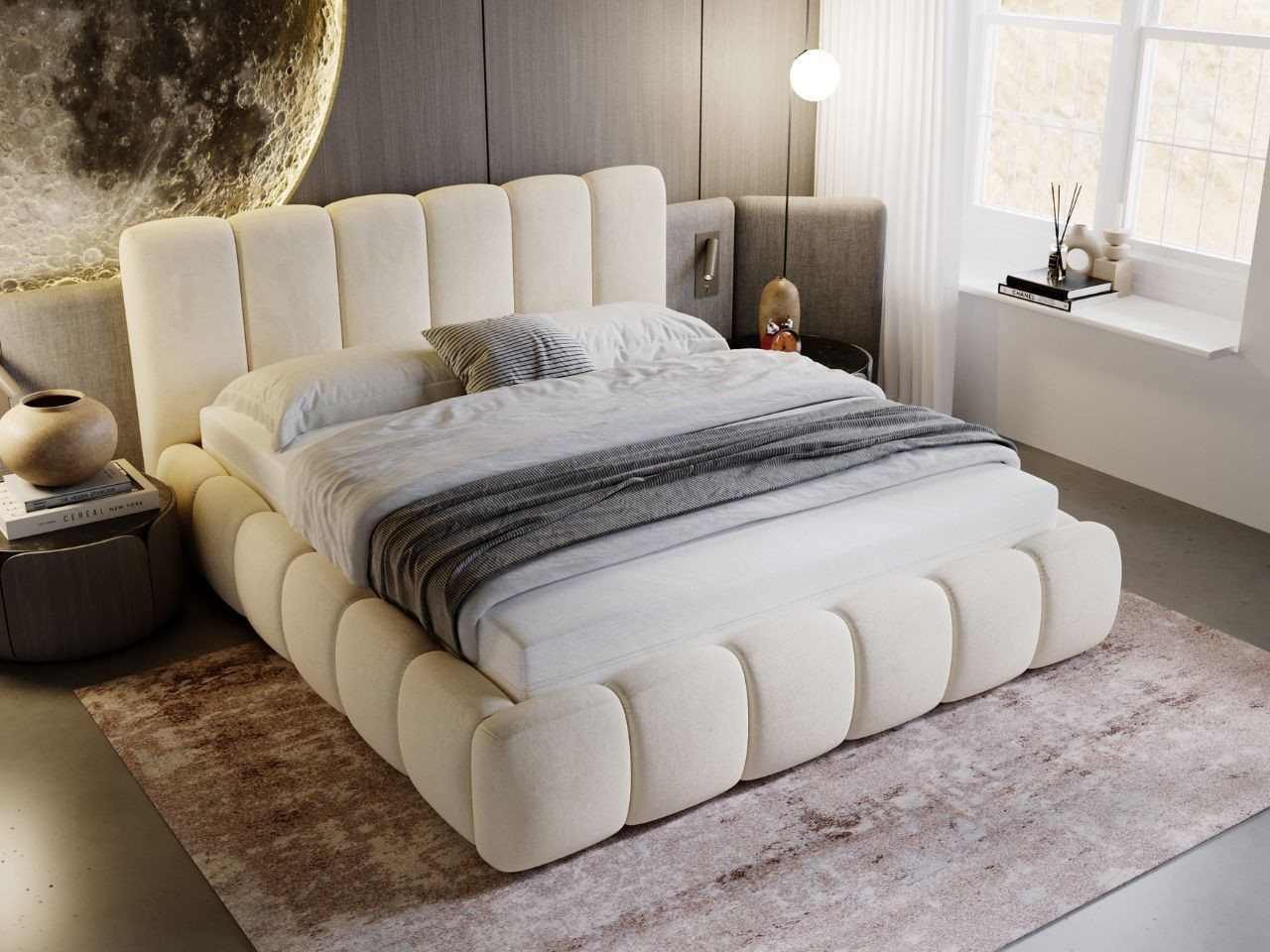 GrainGold Polsterbett Cloud (Set, Polsterbett, Kopfteil, Lattenrost), mit hohe Kopfteil, mit Lattenrost, für das Schlafzimmer, Elegant Stil – Bild 3 von 5