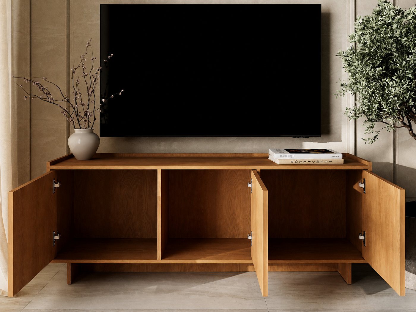 GrainGold TV-Schrank Azumi (Set, TV-Schrank, Push-to-open) Breite 147 cm, mit Push-to-open, Karamell-Eiche, für das Wohnzimmer – Bild 2 von 5