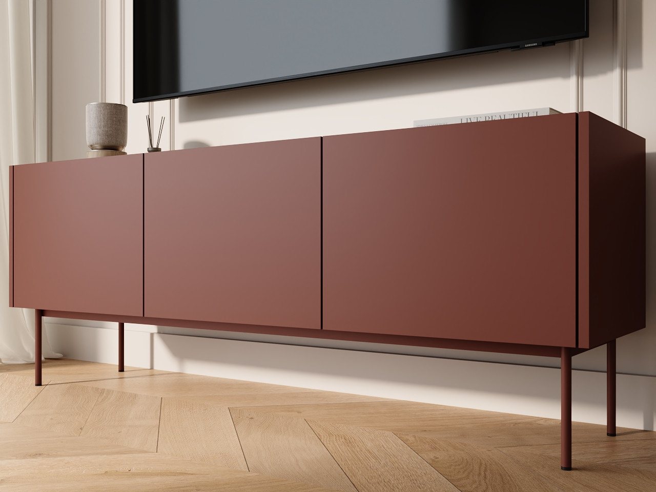 GrainGold TV-Schrank Drevo (Set, TV-Schrank, Metallbeine) Breite 144 cm, Metallbeine, Laminierte Platte, Modern Stil – Bild 2 von 5