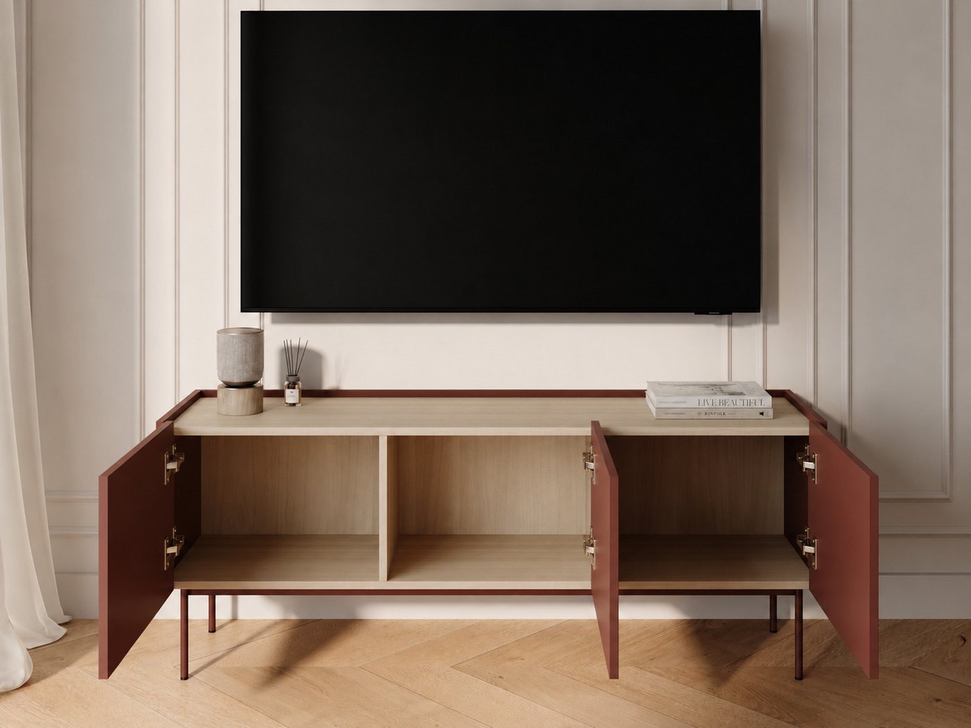 GrainGold TV-Schrank Drevo (Set, TV-Schrank, Metallbeine) Breite 144 cm, Metallbeine, Laminierte Platte, Modern Stil – Bild 5 von 5