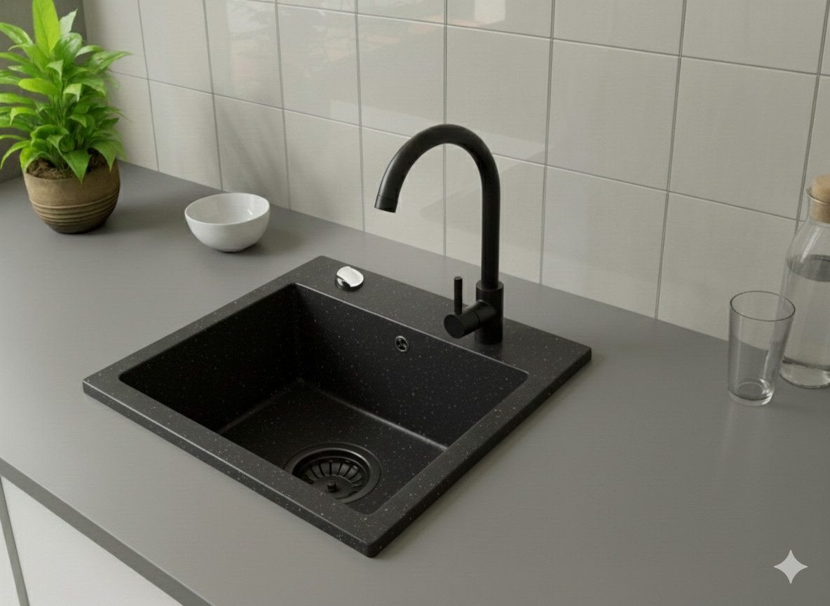 Faizee Home Granitspüle Faizee Home, Granitspüle Compact 44×41,5 cm – Küchenspüle Spülbecken – Bild 2 von 3