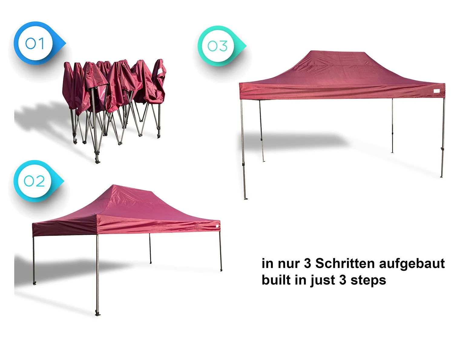 GRASEKAMP Faltpavillon Premium Line (3x4,5m + Seitenteile, Bordeaux) – Bild 4 von 4