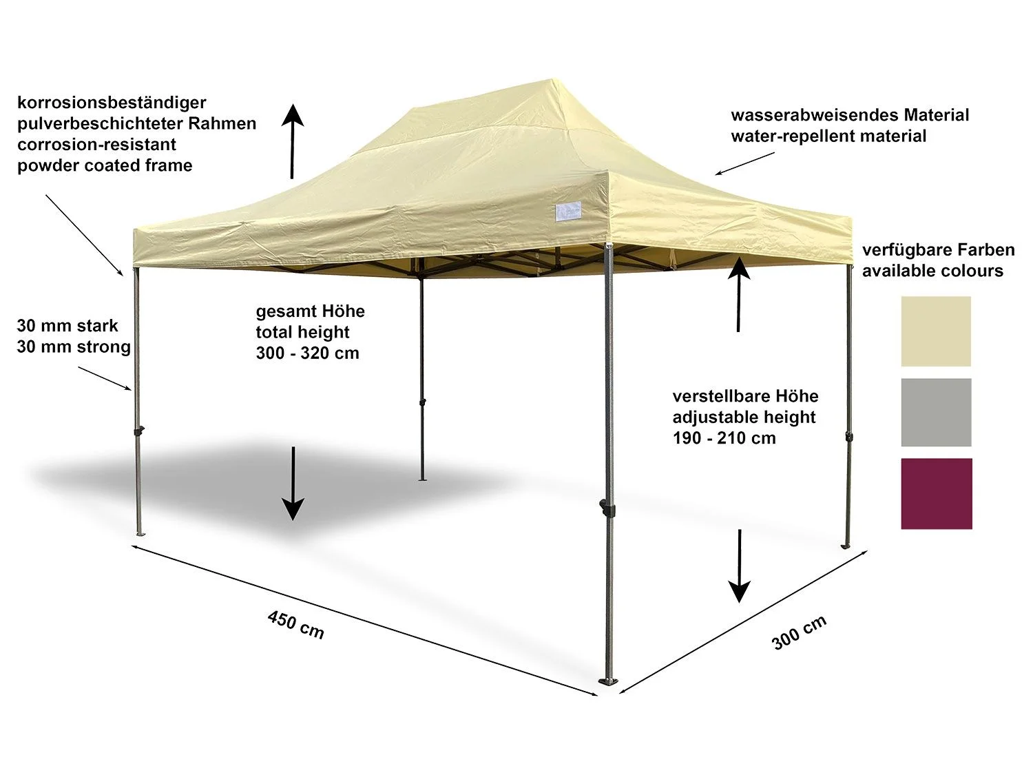 GRASEKAMP Faltpavillon Premium Line (3x4,5m + Seitenteile, Beige) – Bild 4 von 4