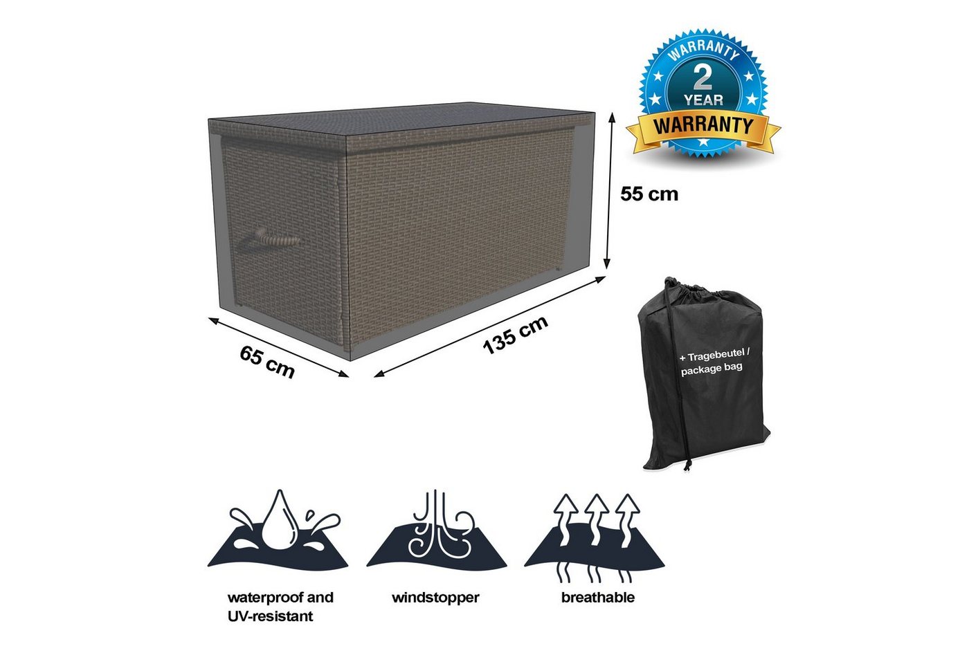 Grasekamp Gartenmöbel-Schutzhülle Black Premium Kissenboxhülle 135x65x55cm – Bild 2 von 5
