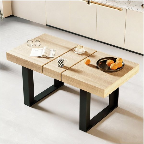 GRAVFORCE Esstisch Küchentisch, Wohnzimmertisch mit ausziehbarer Tischplatte 120–160 cm (1-St), Naturholz-Tisch für 2-6 Personen – Ideal für Esszimmer & Wohnzim