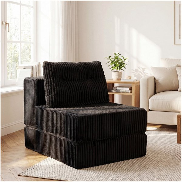 GRAVFORCE Schlafsofa mit Kissen – 3-in-1 Sessel, Rückenstütze, klappbare Matratze, Beige, 1 Teile, 3-in-1-Transformationsdesign